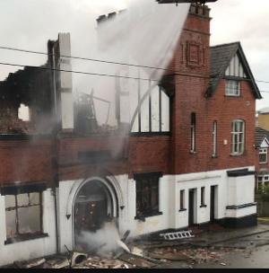 The Drill Hall burning