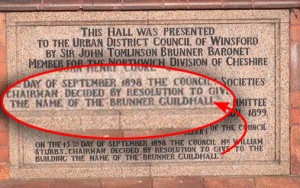 A picture of the Brunner Guildhall foundation stone, which shows how to correctly spell the hall's name
